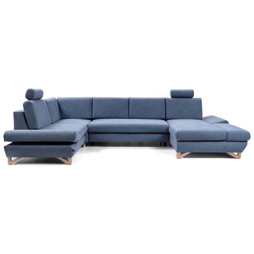 Sofá cama rinconero tapizado en U con arcón de almacenamiento AVESTA, azul