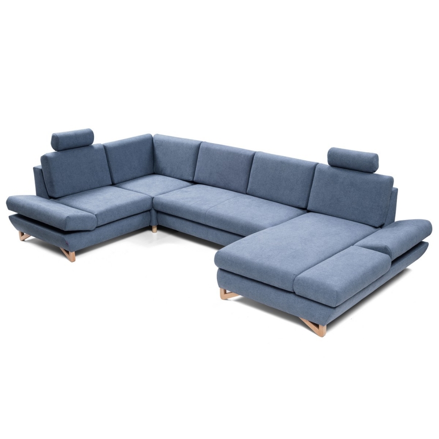 Sofá cama rinconero tapizado en U con arcón de almacenamiento AVESTA, azul