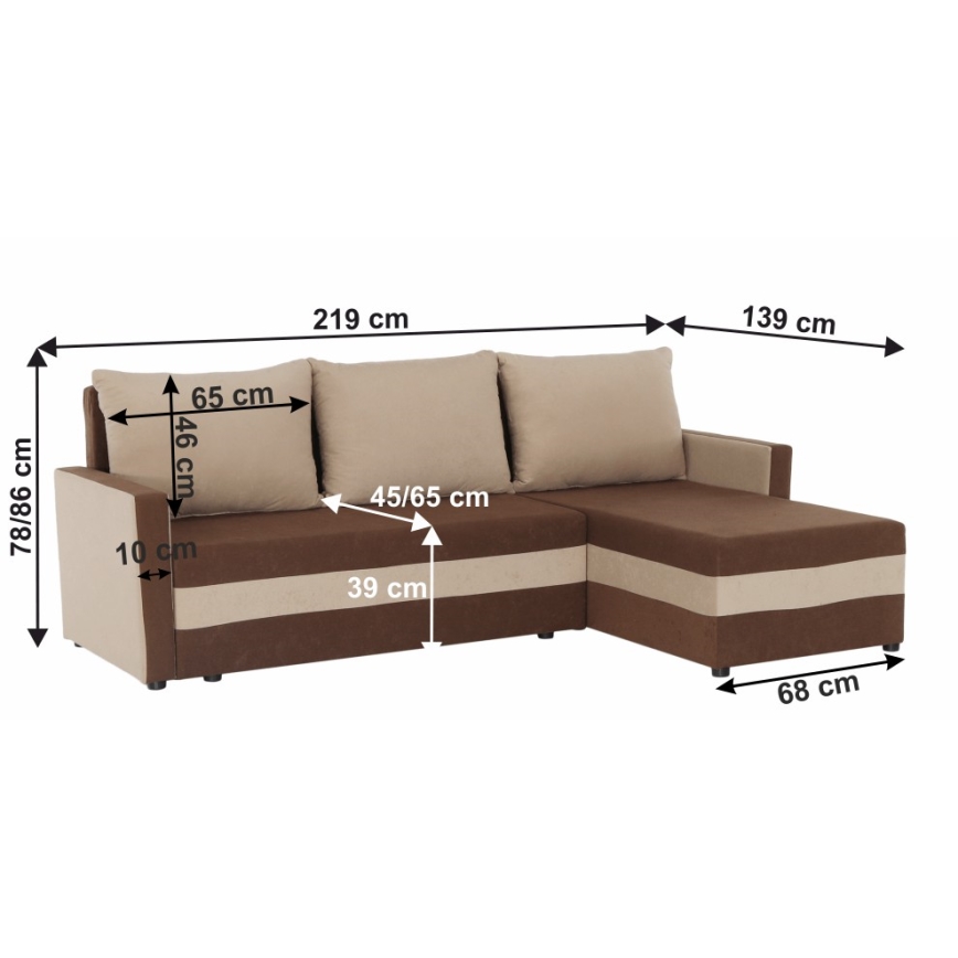 Sofá esquinero tapizado reversible y convertible en L BRISTOL marrón/beige