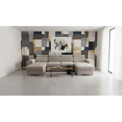 Sofá cama en U con rincón reversible y arcón de almacenamiento SALVADA beige