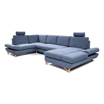 Sofá cama rinconero tapizado en U con arcón de almacenamiento AVESTA, azul