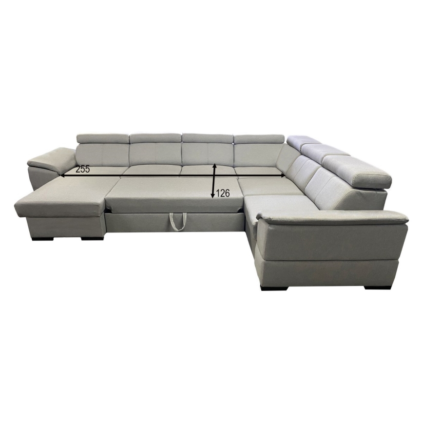 Sofá cama con rincón en U reversible y espacio de almacenamiento GRANADA, gris claro