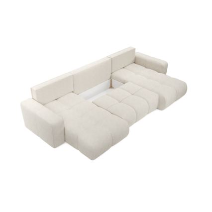 Sofá cama seccional tapizado en U con arcón ALMADA, beige