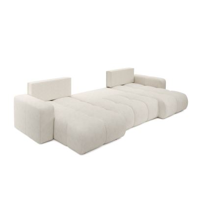 Sofá cama seccional tapizado en U con arcón ALMADA, beige