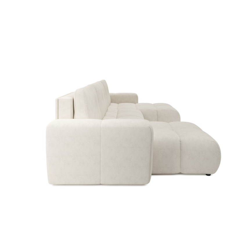 Sofá cama seccional tapizado en U con arcón ALMADA, beige
