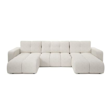 Sofá cama seccional tapizado en U con arcón ALMADA, beige