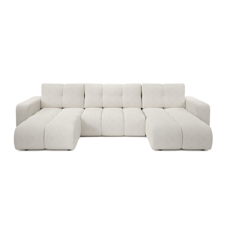 Sofá cama seccional tapizado en U con arcón ALMADA, beige