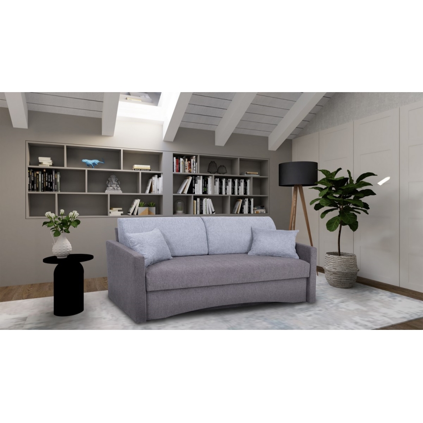 Sofá cama tapizado de 3 plazas PAUL, apto para uso diario, con reposabrazos, gris