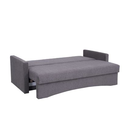Sofá cama tapizado de 3 plazas PAUL, apto para uso diario, con reposabrazos, gris