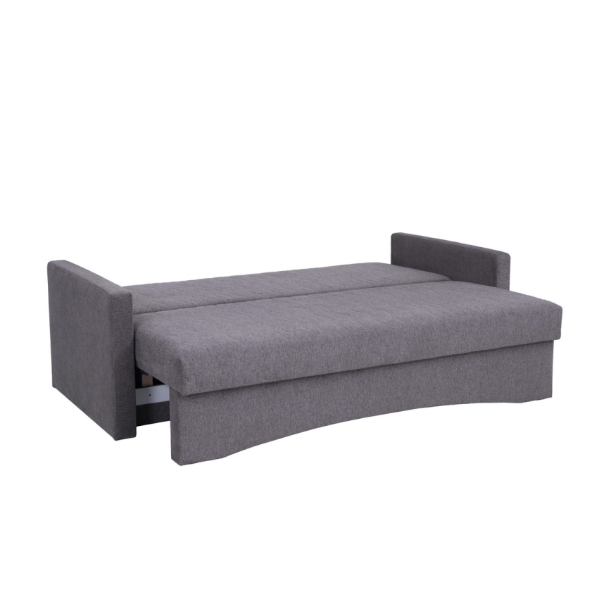 Sofá cama tapizado de 3 plazas PAUL, apto para uso diario, con reposabrazos, gris