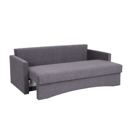 Sofá cama tapizado de 3 plazas PAUL, apto para uso diario, con reposabrazos, gris