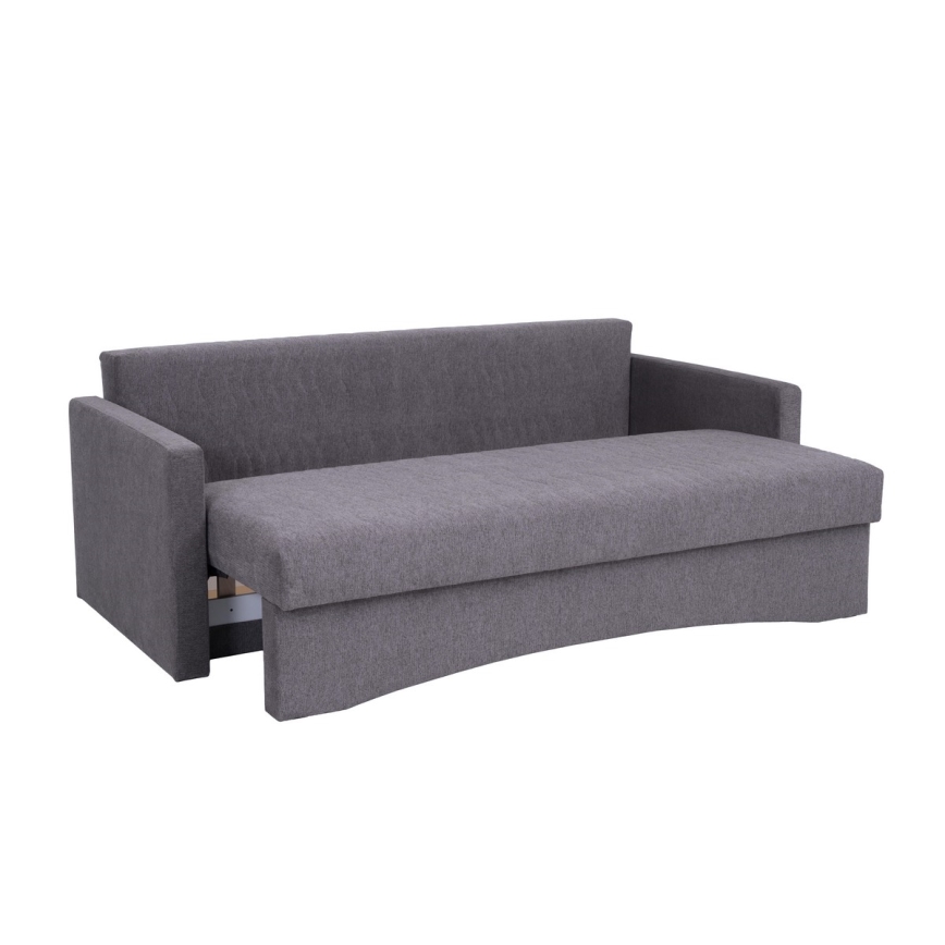 Sofá cama tapizado de 3 plazas PAUL, apto para uso diario, con reposabrazos, gris