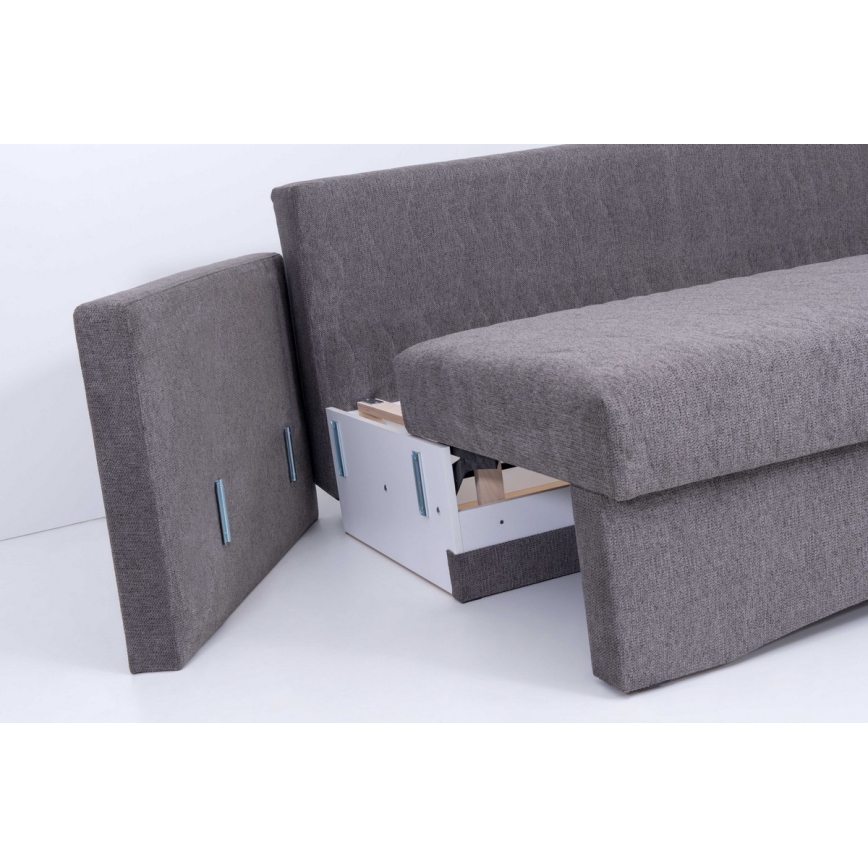 Sofá cama tapizado de 3 plazas PAUL, apto para uso diario, con reposabrazos, gris