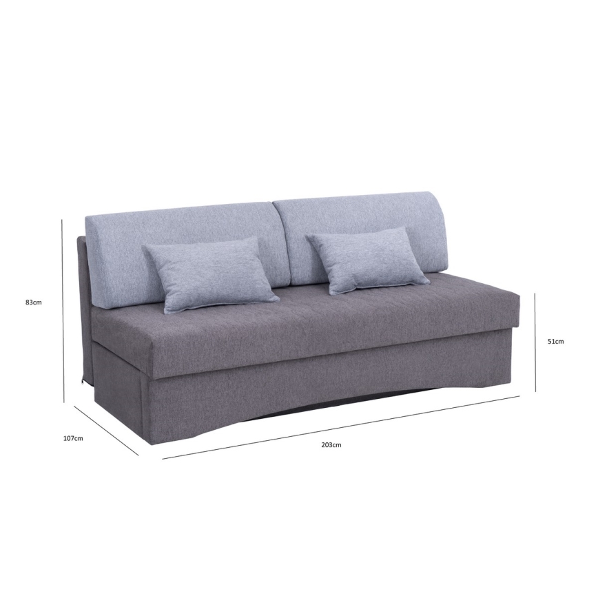 Sofá cama tapizado de tres plazas para uso diario, sin reposabrazos PAUL gris
