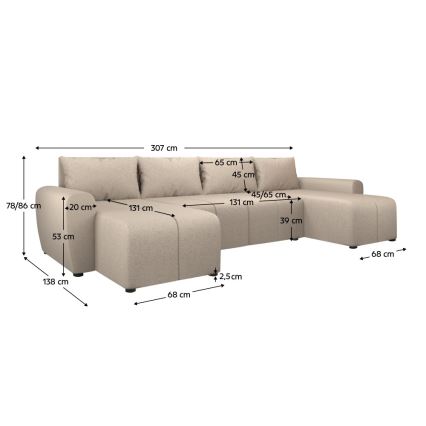 Sofá cama tapizado en forma de U NEWPORT, beige