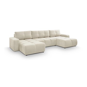 Sofá cama tapizado en U ALMADA con espacio de almacenamiento, beige