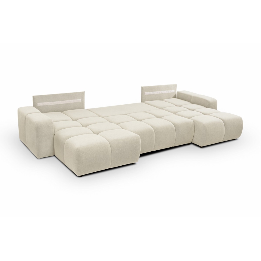 Sofá cama tapizado en U ALMADA con espacio de almacenamiento, beige