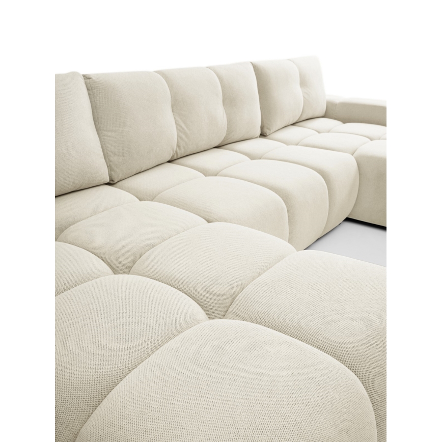 Sofá cama tapizado en U ALMADA con espacio de almacenamiento, beige