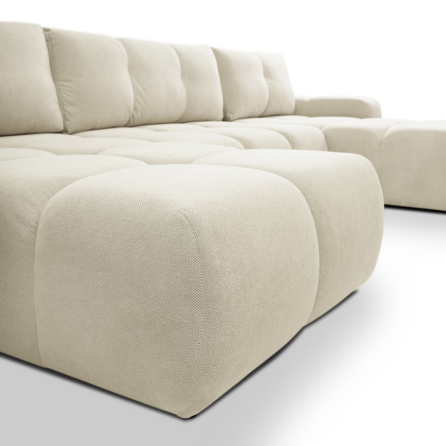 Sofá cama tapizado en U ALMADA con espacio de almacenamiento, beige