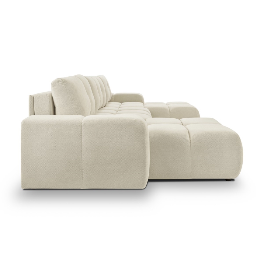 Sofá cama tapizado en U ALMADA con espacio de almacenamiento, beige