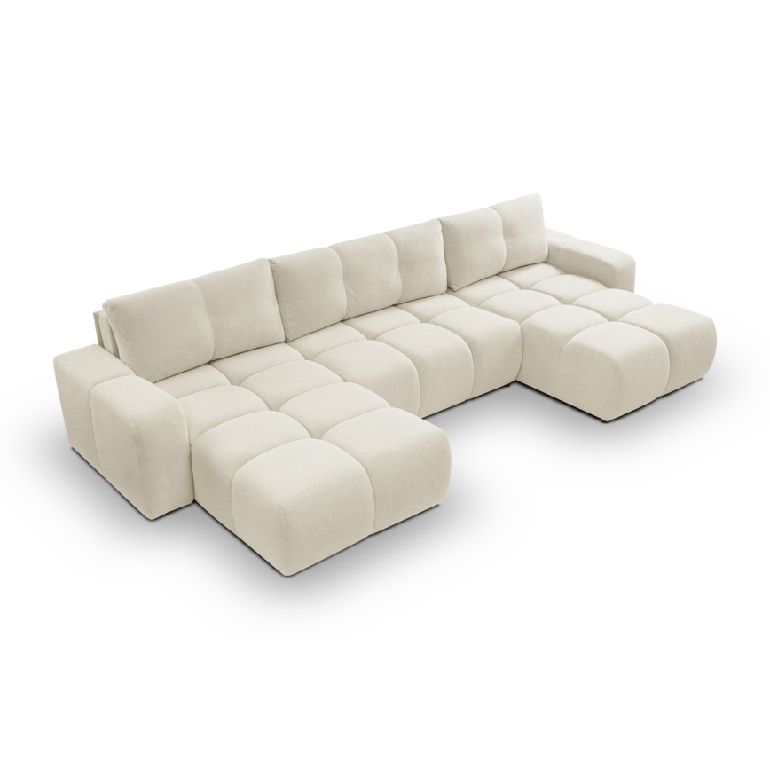 Sofá cama tapizado en U ALMADA con espacio de almacenamiento, beige