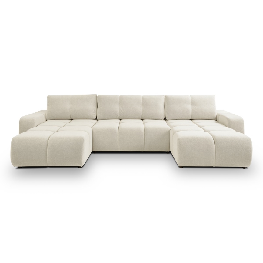 Sofá cama tapizado en U ALMADA con espacio de almacenamiento, beige