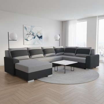 Sofá cama tapizado en U OXFORD, versátil y convertible, negro/gris