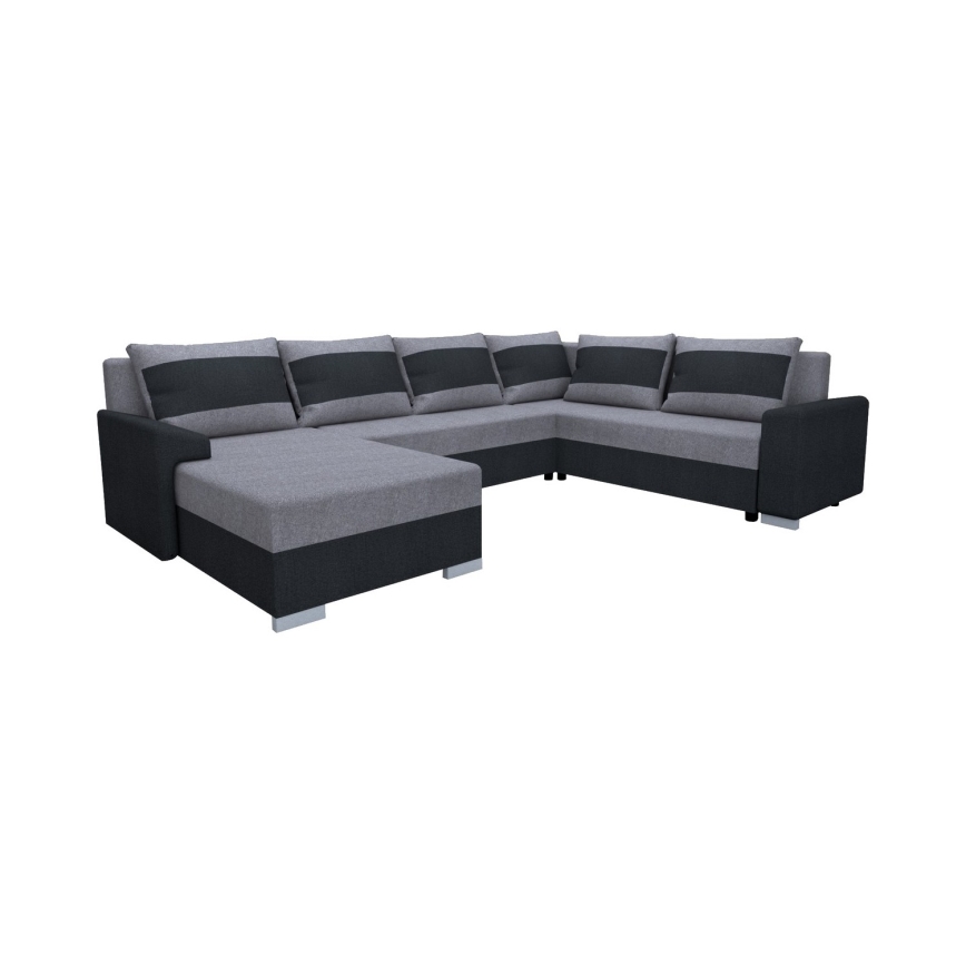 Sofá cama tapizado en U OXFORD, versátil y convertible, negro/gris