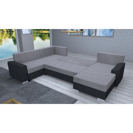 Sofá cama tapizado en U OXFORD, versátil y convertible, negro/gris