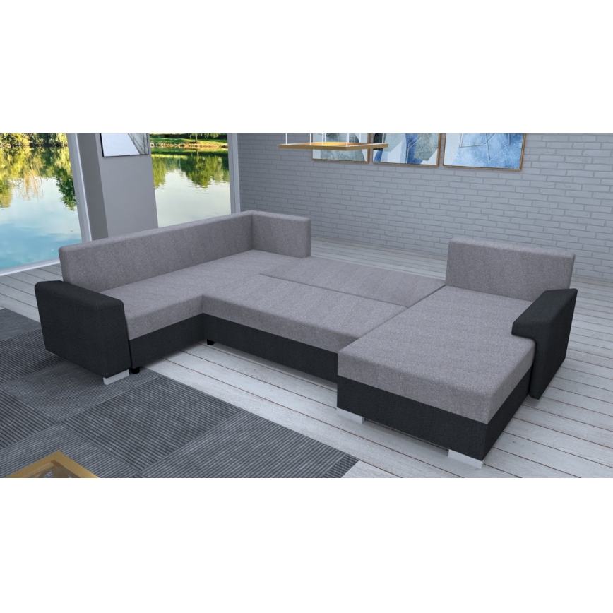 Sofá cama tapizado en U OXFORD, versátil y convertible, negro/gris