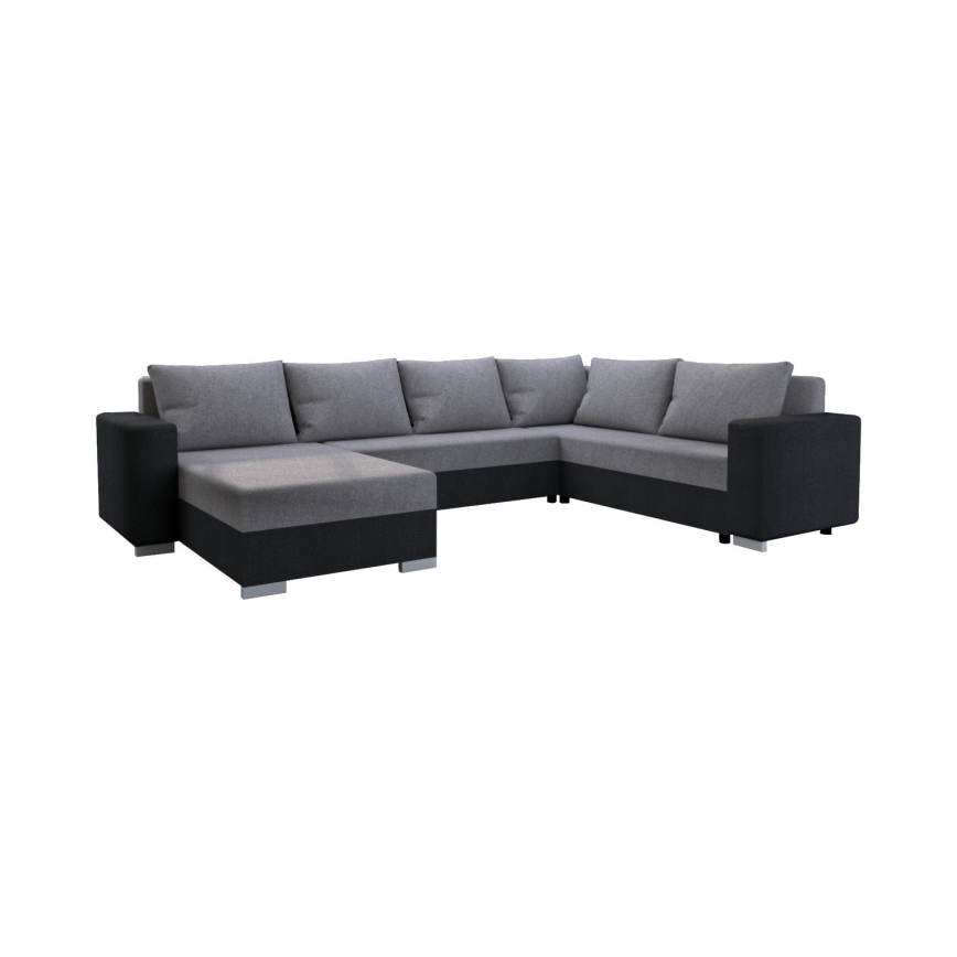 Sofá cama tapizado en U YORK, reversible, gris/negro