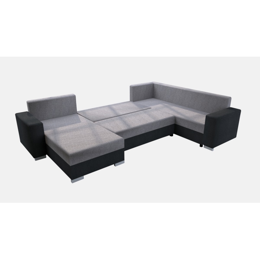 Sofá cama tapizado en U YORK, reversible, gris/negro
