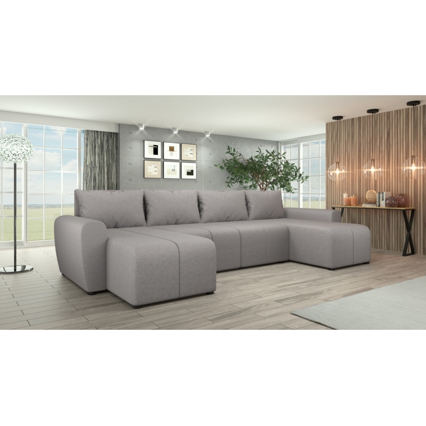 Sofá cama tapizado, universal y convertible en U NEWPORT gris