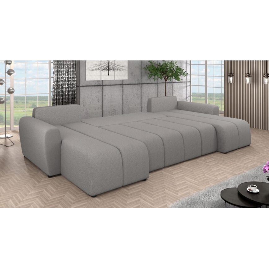 Sofá cama tapizado, universal y convertible en U NEWPORT gris
