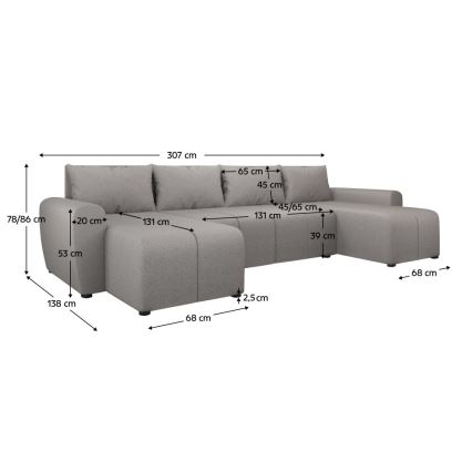 Sofá cama tapizado, universal y convertible en U NEWPORT gris