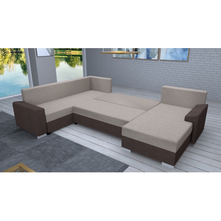 Sofá cama tapizado versátil en U OXFORD marrón/taupe