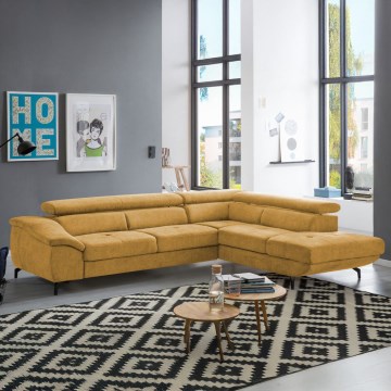 Sofá esquinero abatible en forma de L BRESCIA con espacio de almacenamiento, lado derecho, color amarillo