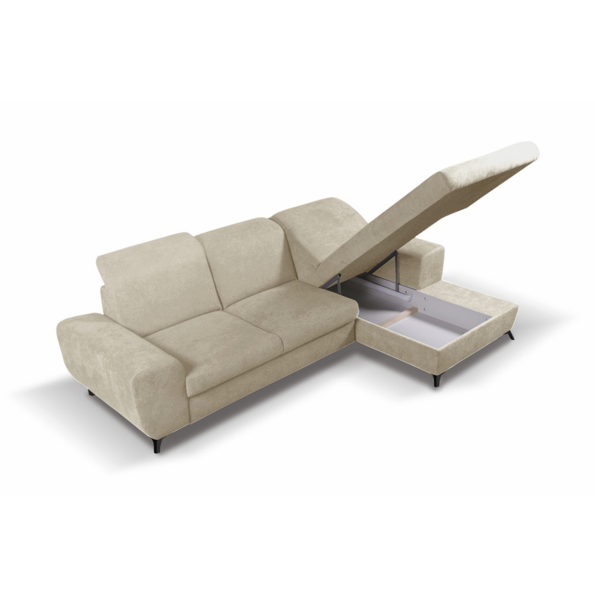 Sofá cama esquinero tapizado ALTA en L con arcón, orientación derecha, beige