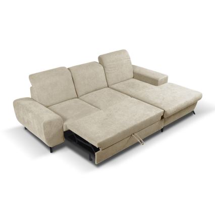Sofá cama esquinero tapizado ALTA en L con arcón, orientación derecha, beige