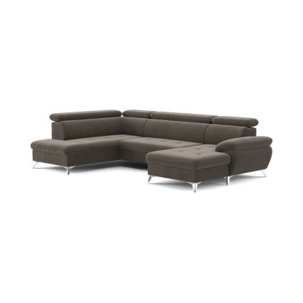 Sofá esquinero extensible en forma de U CATANIA con almacenamiento, lado izquierdo, color marrón