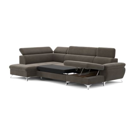 Sofá esquinero extensible en forma de U CATANIA con almacenamiento, lado izquierdo, color marrón