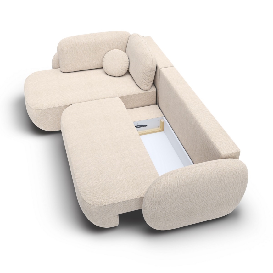 Sofá esquinero cama con arcón en L OLBIA, izquierdo, beige