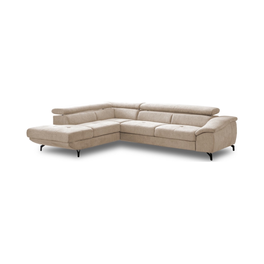 Sofá esquinero cama convertible en L BRESCIA, con espacio de almacenamiento, lado izquierdo, beige