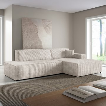Sofá esquinero cama desplegable en L TERAMO con espacio de almacenamiento, orientación derecha, beige