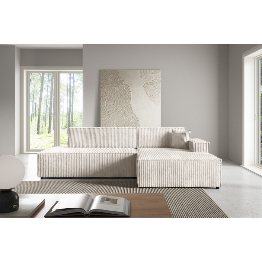 Sofá esquinero cama desplegable en L TERAMO con espacio de almacenamiento, orientación derecha, beige
