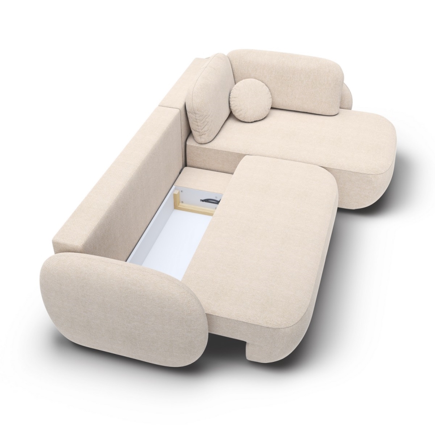 Sofá esquinero cama en L con almacenaje OLBIA, orientación derecha, beige