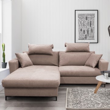 Sofá esquinero cama en L HORTA con arcón, orientación izquierda, rosa