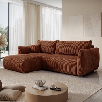 Sofá esquinero cama reversible en L FRIDA, con espacio de almacenamiento, marrón