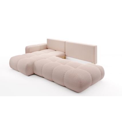 Sofá cama esquinero tapizado con arcón en L ALMADA, orientación izquierda, rosa