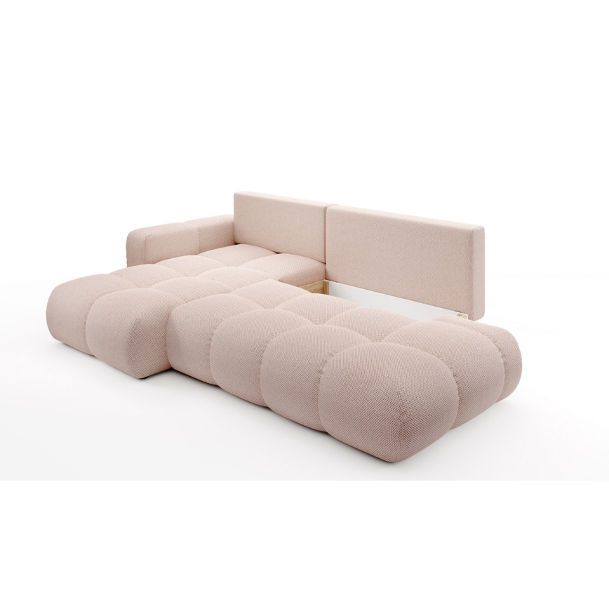 Sofá cama esquinero tapizado con arcón en L ALMADA, orientación izquierda, rosa